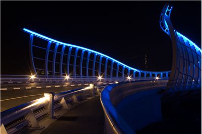 Picture Of Neon Lit Bridge In Dubai
